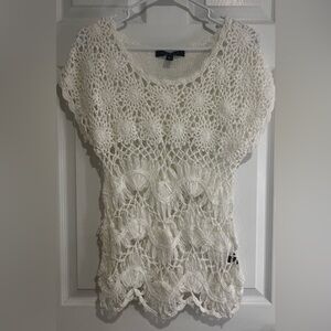Fever Hand Crochet Women’s Ivory Acrylic Knit Top Sweater Sz. Small